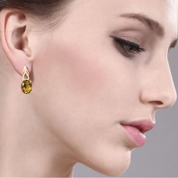 18K Yellow Gold 925 with 3.60 Cttw Mango Mystic Topaz Oval Post Drop Earrings - Picture 3 of 4